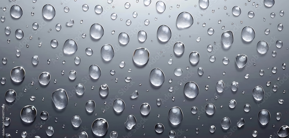 Poster detailed close-up of raindrops with vector effect on transparent background.