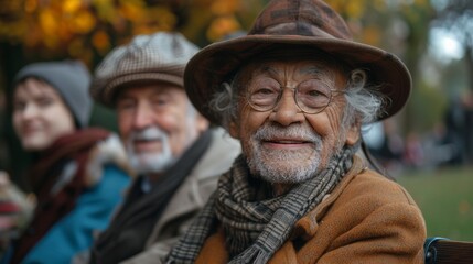 Cheerful senior couple enjoying autumn in the park