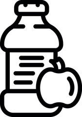 Simplistic line drawing of a water bottle and an apple, perfect for health and fitness themes