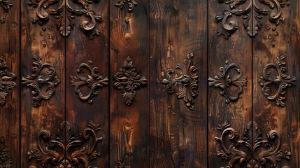 Ornate wooden carving with intricate floral patterns surrounding a central plain wood panel.