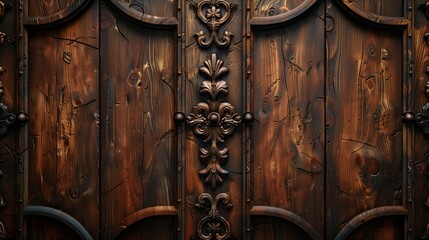 Ornate wooden carving with intricate floral patterns surrounding a central plain wood panel.