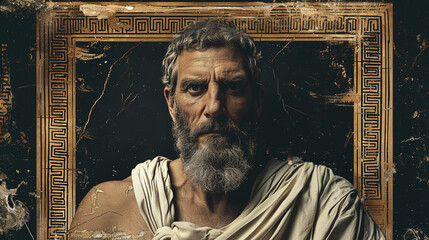 Fototapeta premium vintage grunge illustration of philosopher Aristotle, golden and black