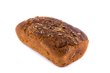 Brown bread on isolated white background. Top view. Flat lay. .rye bread