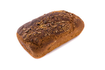 Brown bread on isolated white background. Top view. Flat lay. .rye bread