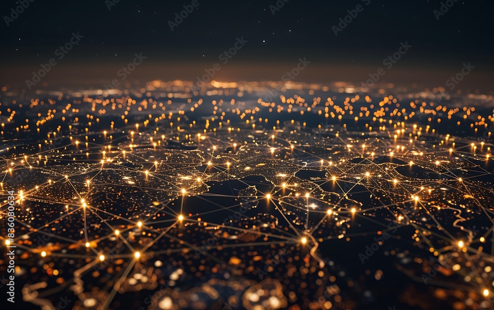 Poster global connectivity concept illustrated with world map abstract tech graphics background