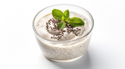 Chia seed pudding creamy on white background