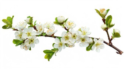 Springtime Splendor: Blooming Fruit Branch in Isolation on a White Background