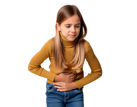 Girl has stomachache her face is not smiling like a sick person. - Powered by Adobe