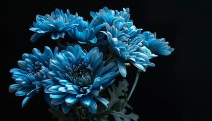 Midnight Blooms: Stunning Blue Chrysanthemums in Radiant Light