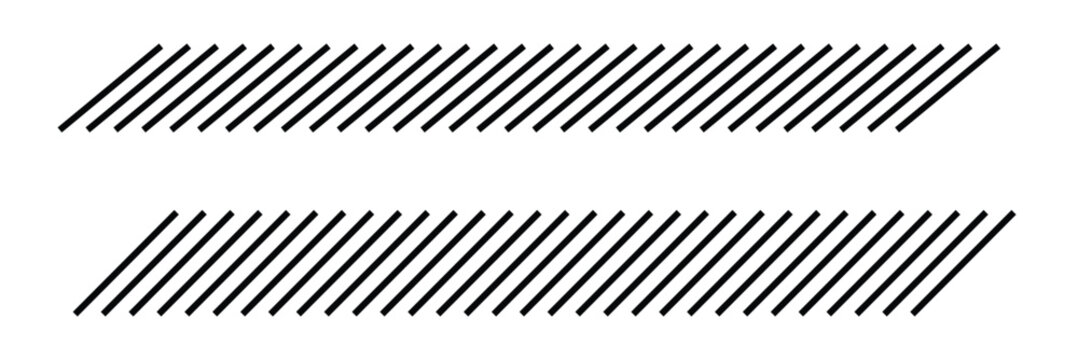 Slash line border. Diagonal parallel lines divider strip. Tilt strip geometric abstract border. Slash divider. Vector illustration isolated on white background.