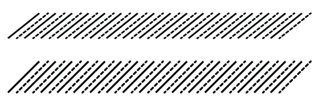 Slash line border. Diagonal parallel lines divider strip. Tilt strip geometric abstract border. Slash divider. Vector illustration isolated on white background.