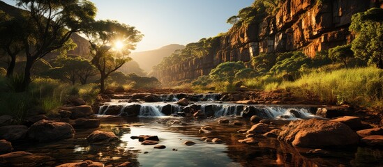 waterfall with shades of sun in South Africa