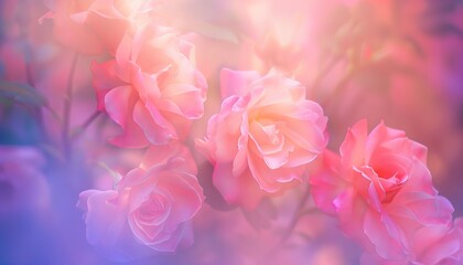 Fototapeta premium Pastel Dream: Blurred Blooms of Rose Flowers in AR 7:4