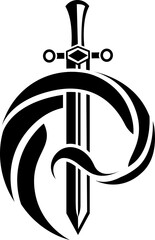 black sharp sword with a scorpion tail on a white background. Background excluded