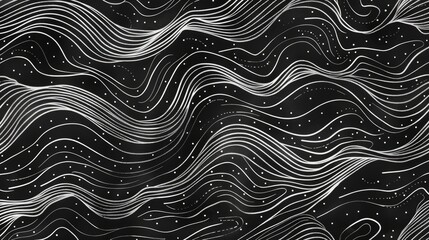 Elegant Hand drawn Wave Pattern on Black Background with White Contours Modern Abstract Design