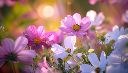 Morning Glow: A Stunning Bouquet of Delicate Pink and White Flowers