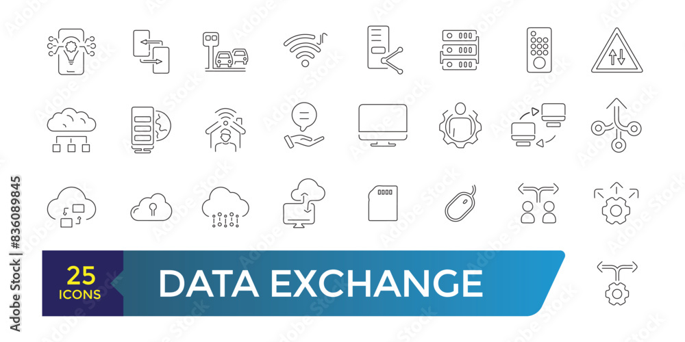 Aufkleber data exchange line icons. outline web and ui icon collection. editable stroke. vector illustration