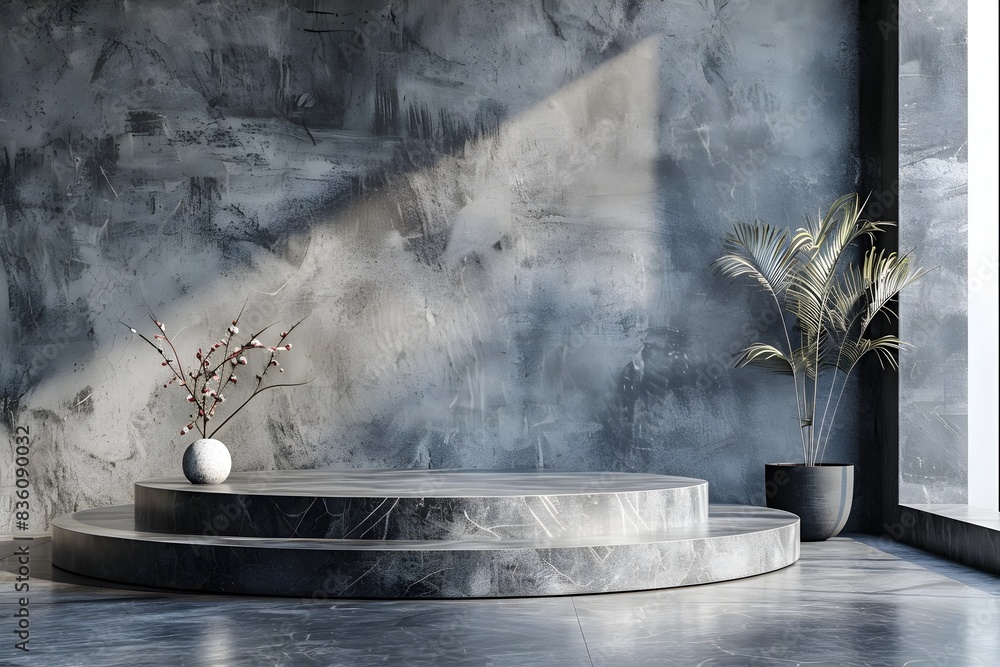 Poster polished concrete backdrop for modern product presentation and display in clean minimalist studio se