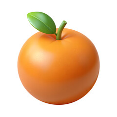 A Single, Ripe Orange With a Green Leaf 3D render