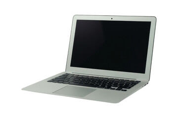 Laptop isolated on white background with keyboard and screen, representing modern technology and portable business communication