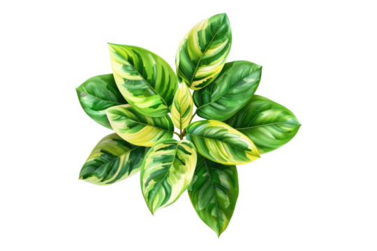 Variegated green leaves isolated on transparent background