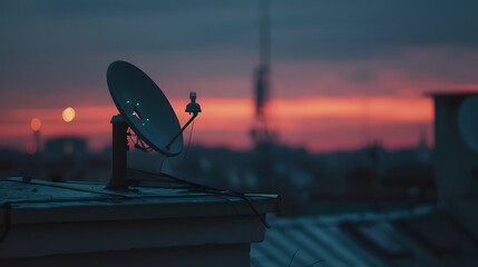 Small antenna dish on a building roof top - Powered by Adobe