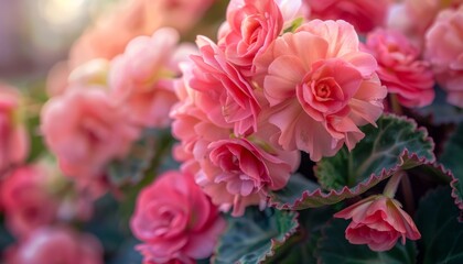 Fototapeta premium Radiant Spring Beauty: Vibrant Pink Begonia Flowers in full Bloom