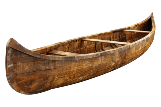 Wooden canoe boat isolated transparent on background