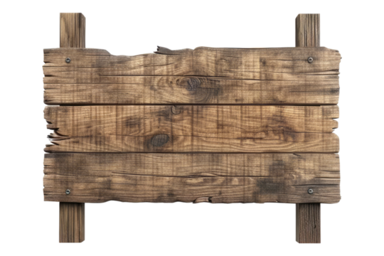 Wooden sign blank isolated on transparent background