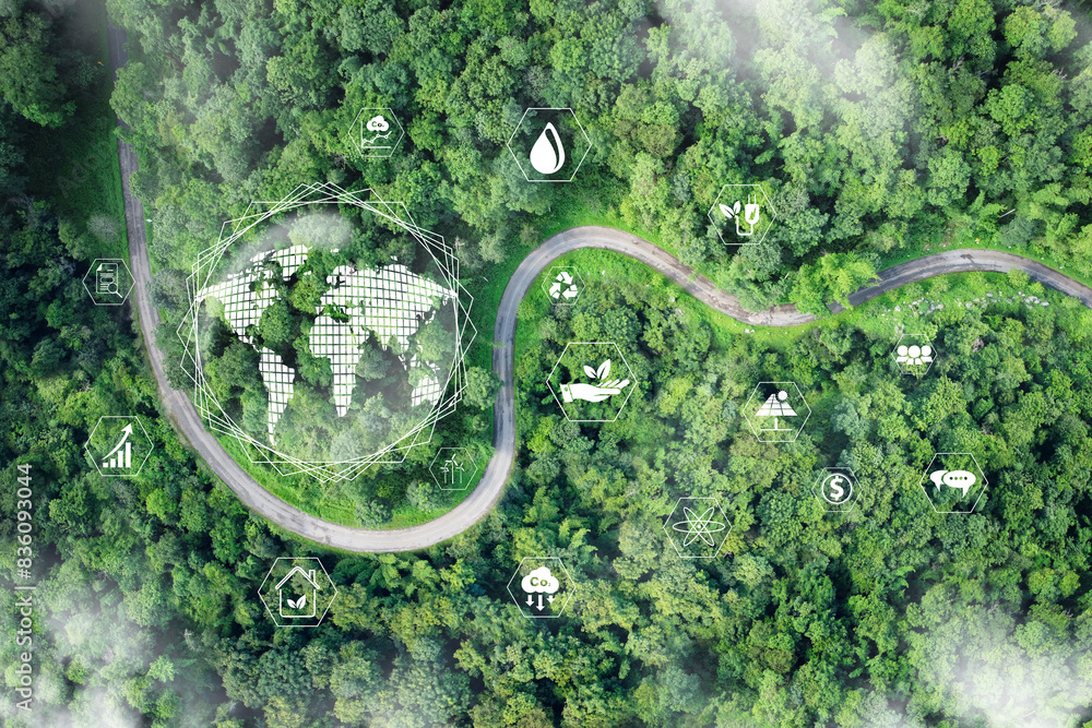 Wall mural environmental technology concept. sustainable esg modernization development by using technology of r