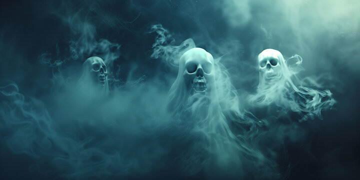 Ghosts and spirits floating in the air, creating a spooky feeling.