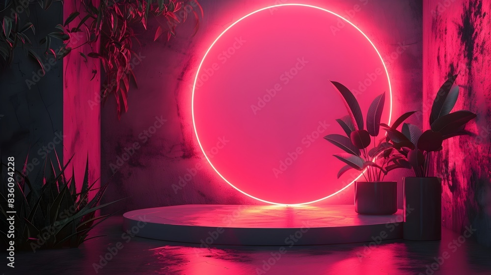 Poster neon pink and black abstract shapes ideal for highlighting bold and trendy products with empty backg