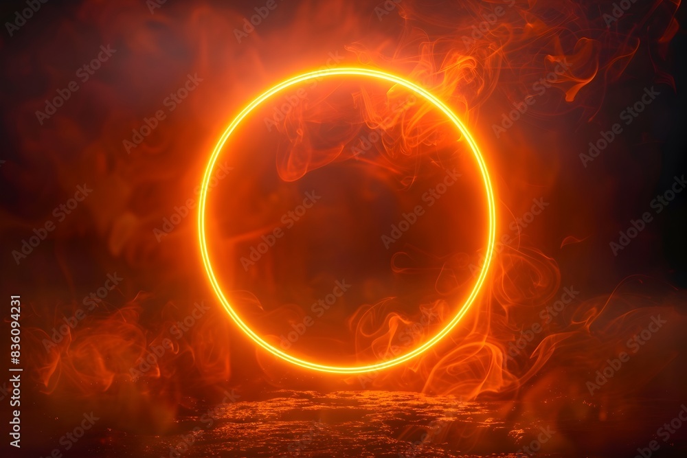 Poster fiery neon circular pattern backdrop for dynamic product displays