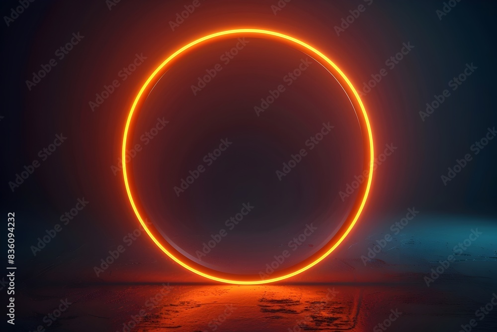 Poster radiant neon circle pattern on dark background perfect for dynamic product displays and concepts