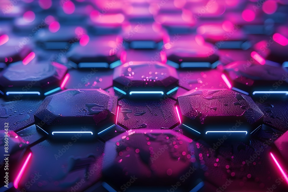 Aufkleber glowing hexagonal grid in vibrant neon hues for modern high tech displays and concepts