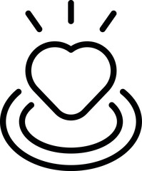 A simple black and white line art of a heart symbol with radiating waves indicating an aura of love