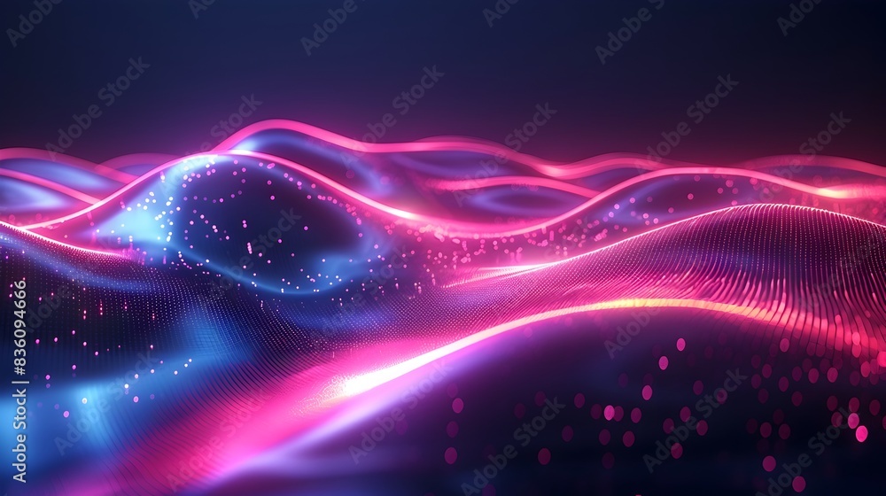 Poster vibrant neon wave patterns forming a dynamic and futuristic digital backdrop for product concepts an