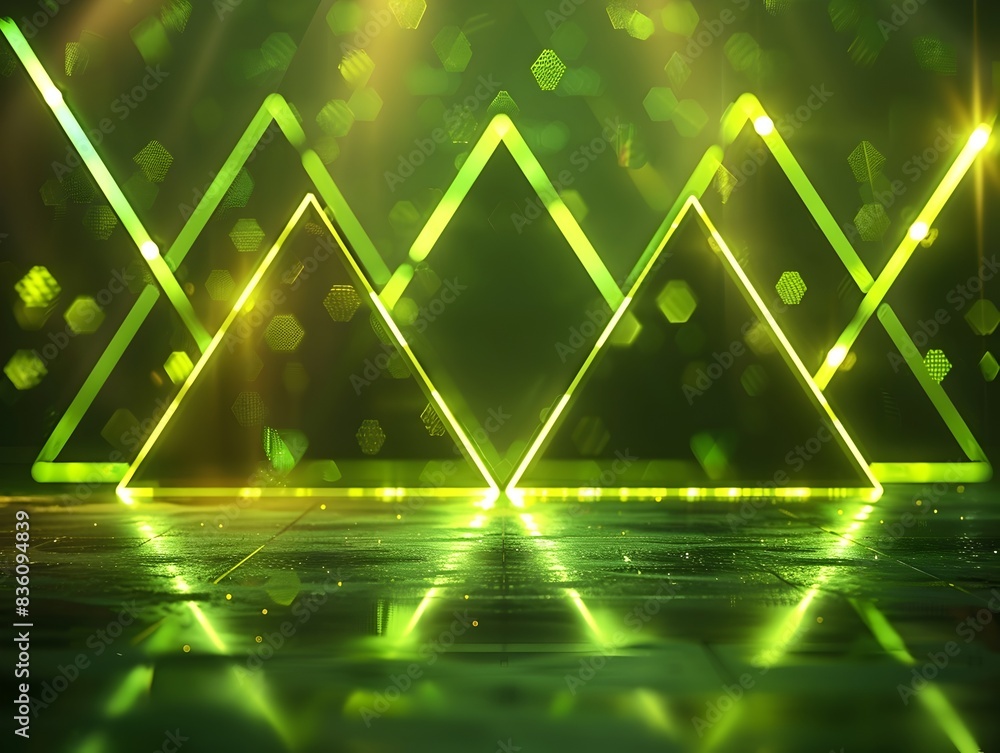 Poster neon geometric triangles glowing backdrop for modern tech and digital display concepts