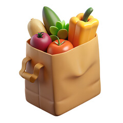 Brown Paper Bag Filled With Fresh Produce 3D render