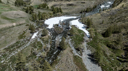 landscape of the surroundings of the village of Kosh Agach mountains with lakes and unusual...