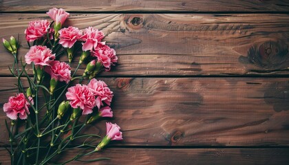 Vibrant Carnation Flowers Blooming on a Rustic Wooden Table