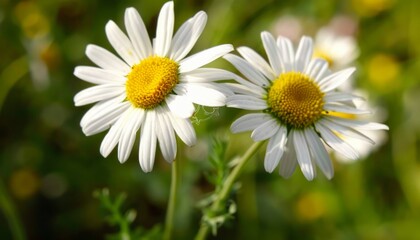 Obraz premium Breathtaking Beauty: A Close-Up of Chamomile Flowers Amidst a Blurry Background