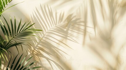 Fototapeta premium Palm Leaf Shadows on a Cream Wall in the Morning Sunlight