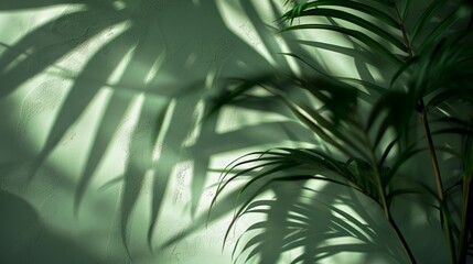 Green Palm Leaf Shadows On A Wall