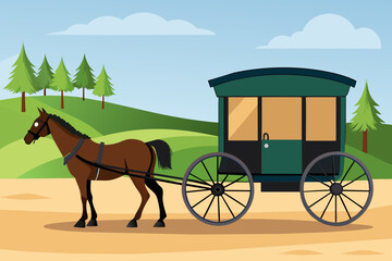 Amish buggy pulled by horse vector illustration