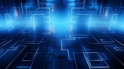 Fototapeta premium A digital grid is adorned with luminous bright blue lights, designed in a modern futuristic style