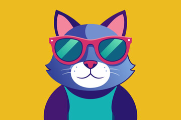 cat wearing shades minimalist vector art illustration