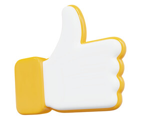 3D yellow like icon thumbs up social sign. Stock vector illustration on isolated background.