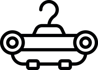 Black and white line art of a carshaped clothes hanger, minimalistic and modern icon