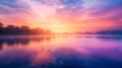 Fototapeta premium Serene Lakeside Sunrise, Generative Ai